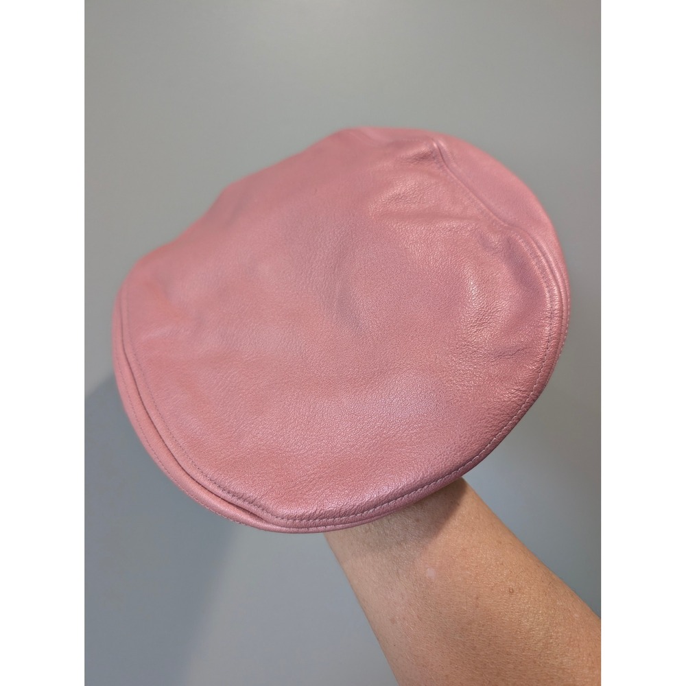 Harley-Davidson Womens Pink Leather Flat Cap Newsboy Hat Embroidered Logo - Picture 3 of 12